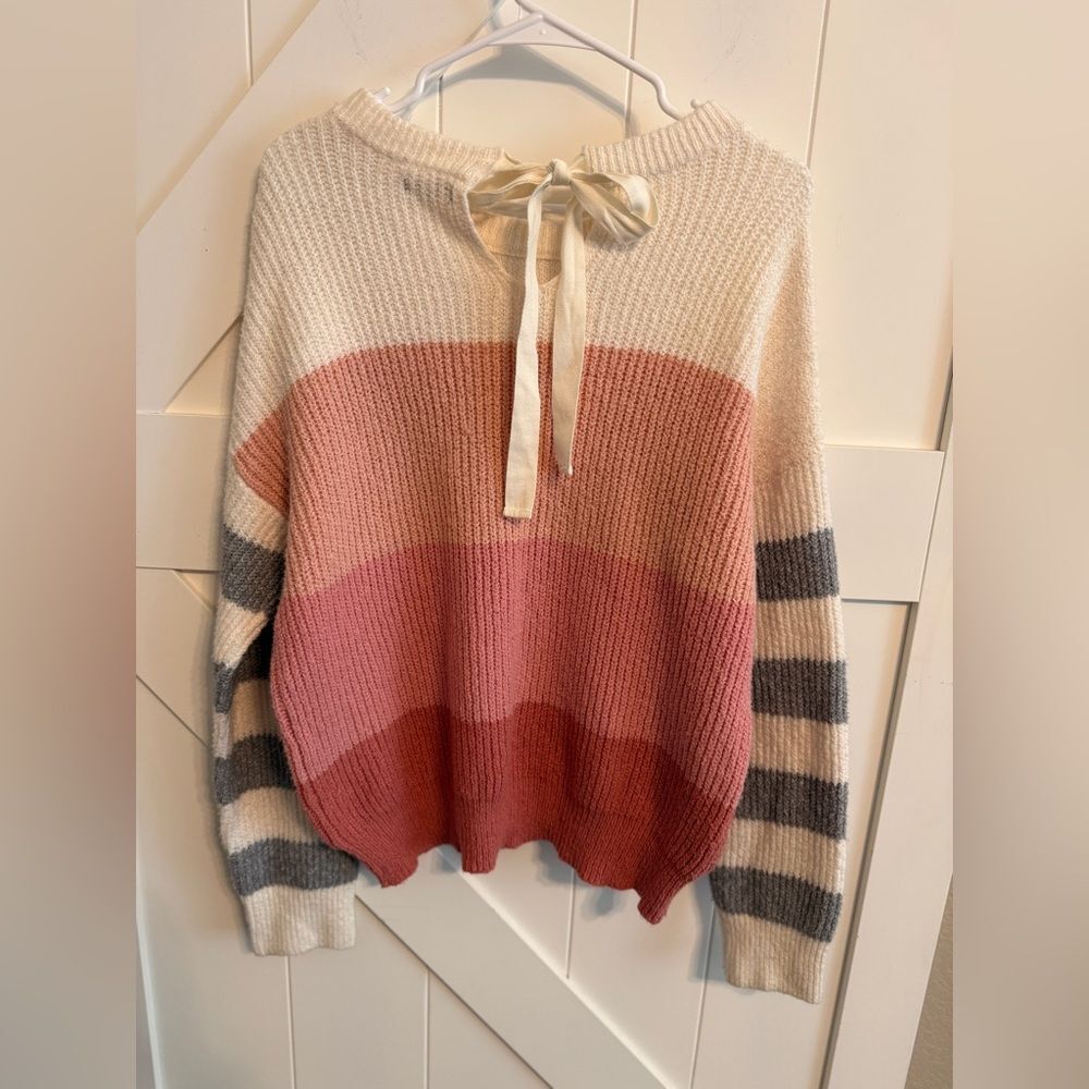 Who What Wear Multicolor Stripes Sweater Tie Back Women's Medium Chic Grannycore
